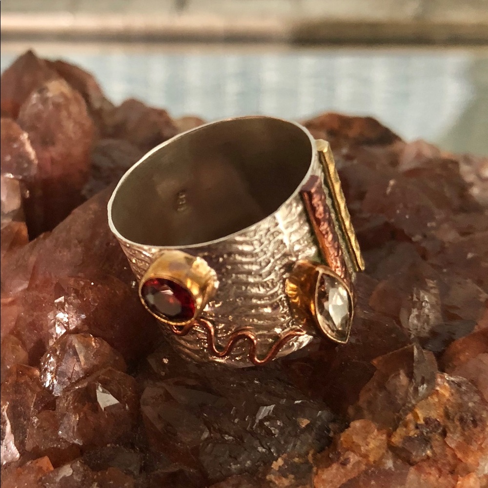 Garnet and citrine sterling ring